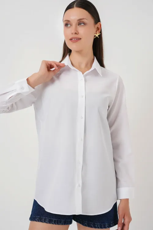Kadın Uzun Kol Basic Gömlek 20279 - Beyaz
