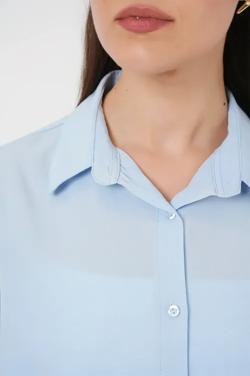 Kadın Uzun Kol Basic Gömlek 20279 - Mavi