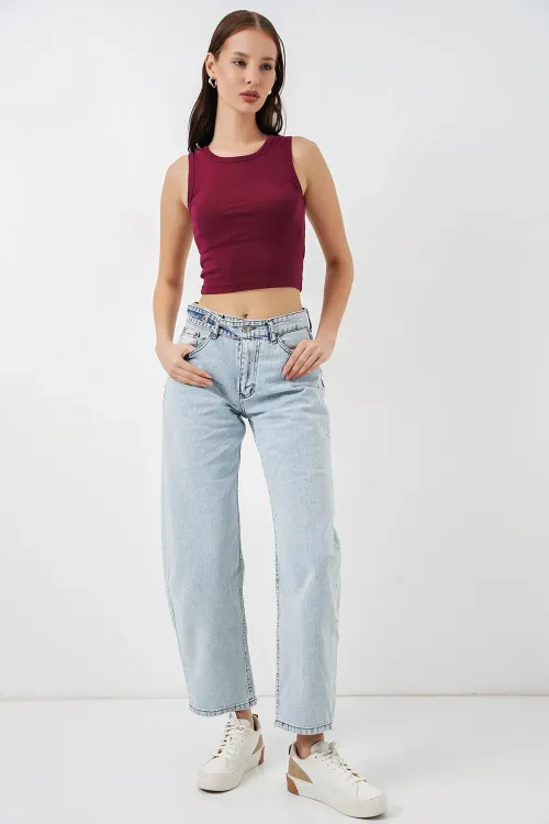 Kadın Yüksek Bel Kot Pantolon 30081 - Buz Mavi