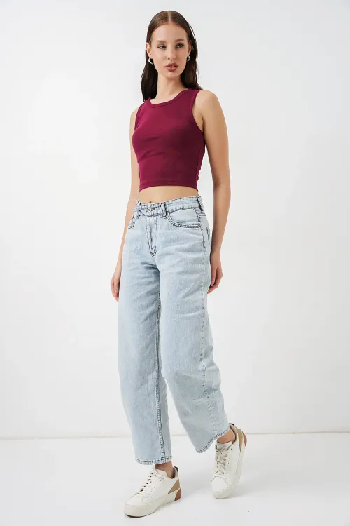 Kadın Yüksek Bel Kot Pantolon 30081 - Buz Mavi