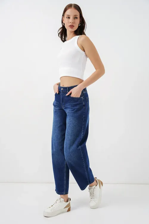 Kadın Yüksek Bel Kot Pantolon 30081 - Lacivert