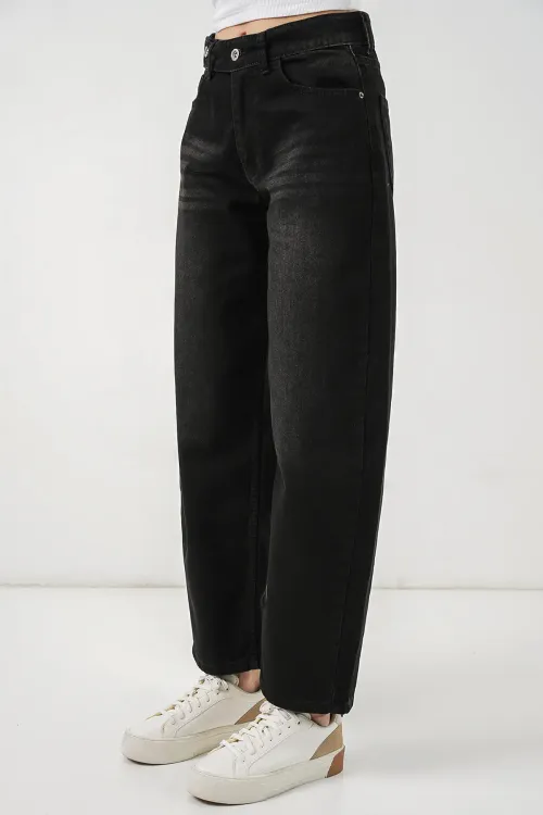 Kadın Yüksek Bel Kot Pantolon 30081 - Siyah