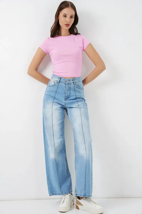 Kadın Yüksek Bel Kot Pantolon 30082 - Açık Mavi