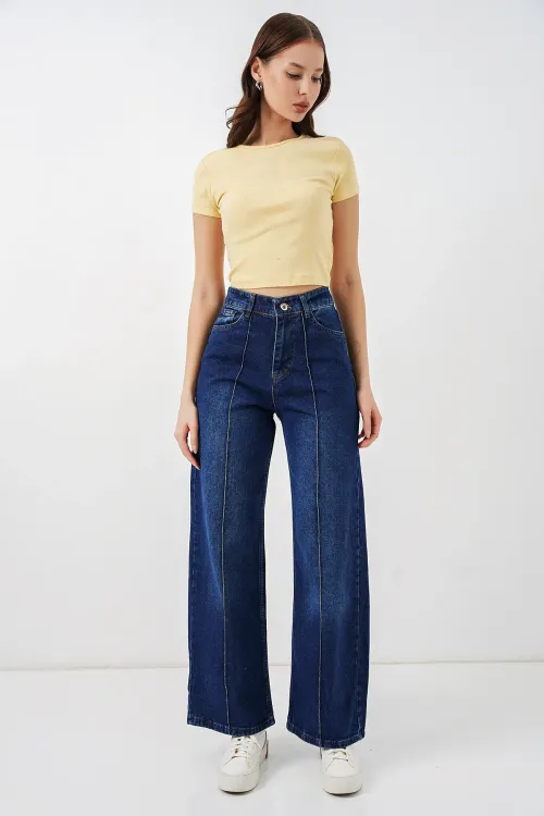 Kadın Yüksek Bel Kot Pantolon 30082 - Lacivert