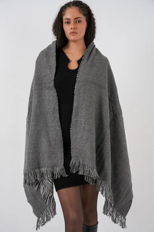 Kadın Yumuşak Dokulu Kalın Şal Atkı 15951 - Antrasit