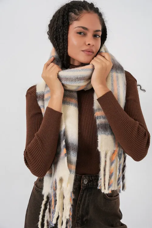 Kadın Yumuşak Dokulu Kalın Şal Atkı 15951 - C. Bej