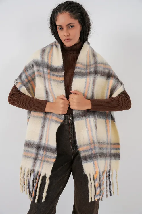 Kadın Yumuşak Dokulu Kalın Şal Atkı 15951 - C. Bej