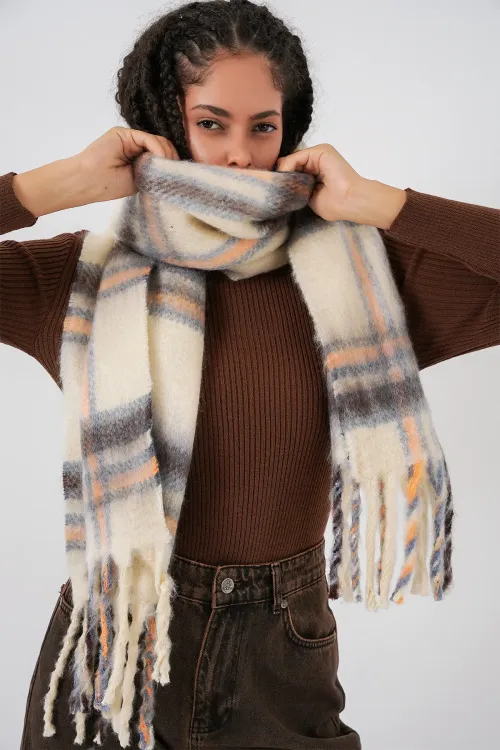 Kadın Yumuşak Dokulu Kalın Şal Atkı 15951 - C. Bej