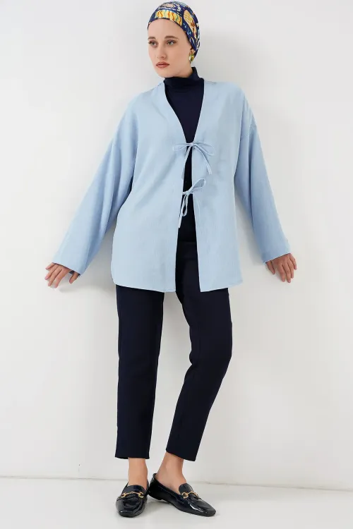 Keten Tesettür Kimono 5968 - Mavi