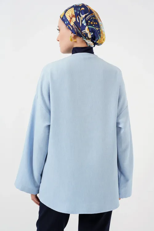 Keten Tesettür Kimono 5968 - Mavi