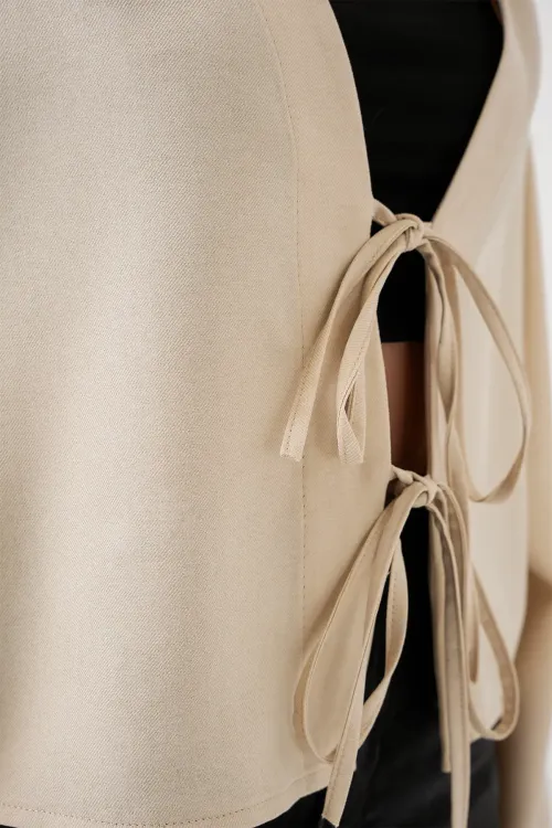 Önü Bağlamalı Keten Kimono 960 - Krem