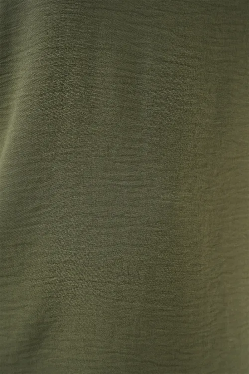 V Yaka Sıfır Kol Bluz 950 - Haki