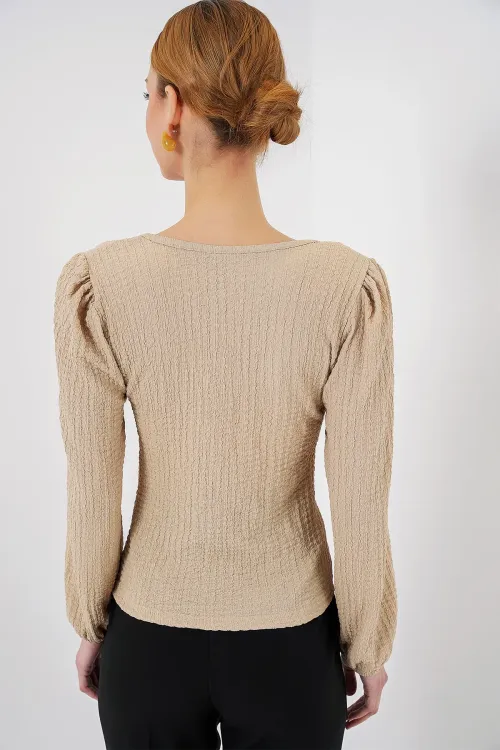 0442 Uzun Kollu Bluz - Bisküvi