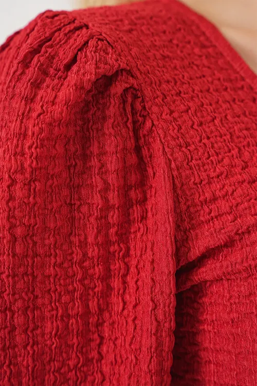 0442 Uzun Kollu Bluz - Kırmızı