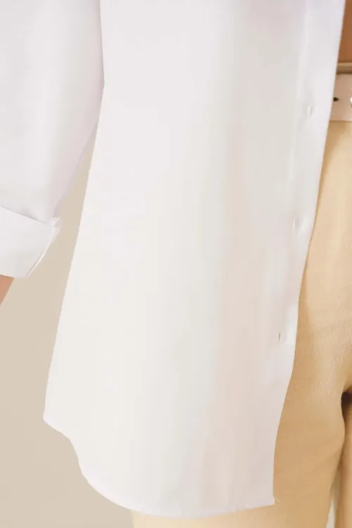 103901 Oversize Basic Tesettür Gömlek - Beyaz