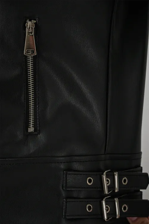 1044 Kadın Suni Deri Ceket - Siyah