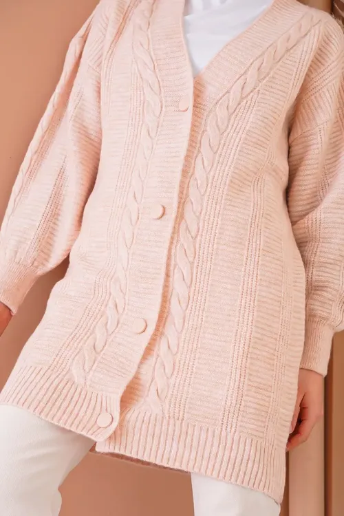 15768 Tesettür Triko Hırka - Pudra