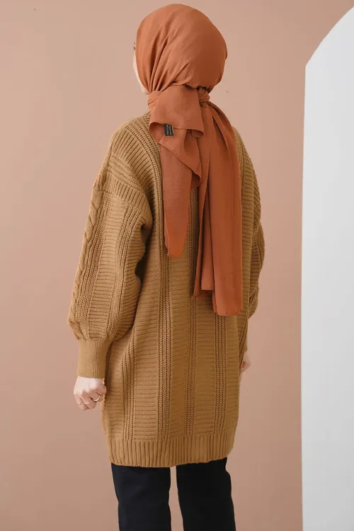 15768 Tesettür Triko Hırka - Taba