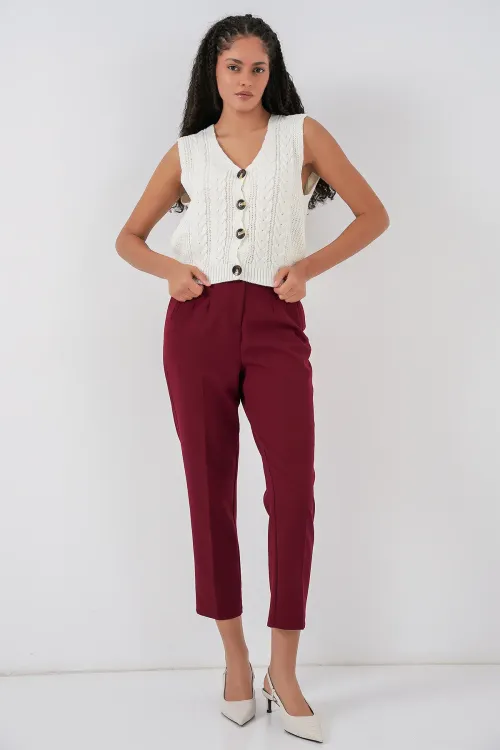 15882 Düğmeli Kısa Triko Yelek - Beyaz