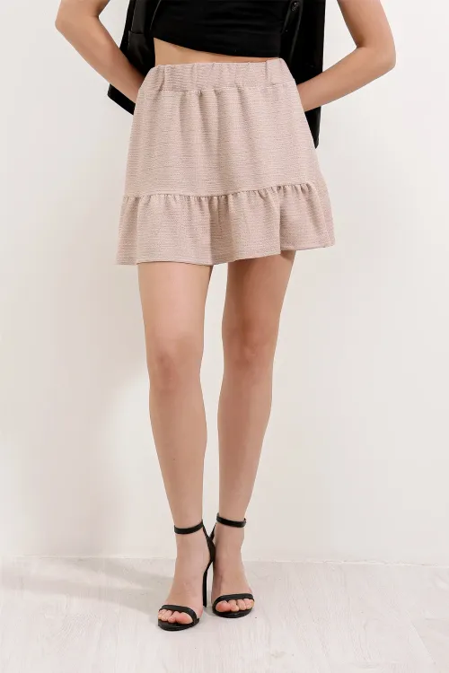 1884 Örme Mini Etek - Bej