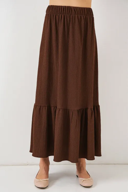 1886 Uzun Örme Etek - Kahverengi