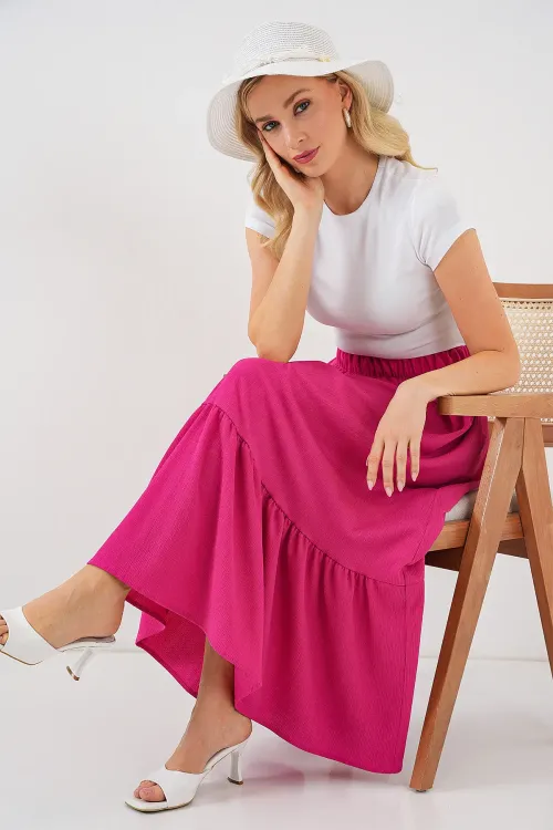 1886 Uzun Örme Etek - Koyu Pembe