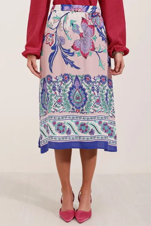 1899 Desenli Midi Etek - Mor