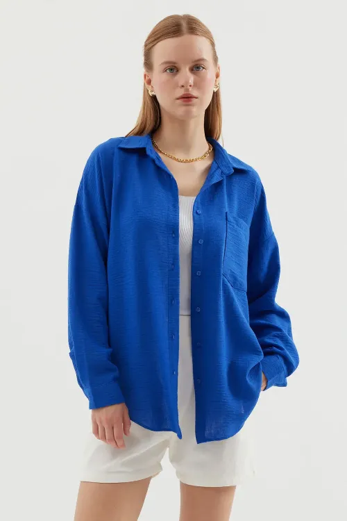 20153 Tek Cepli Oversize Keten Gömlek - C.Saks