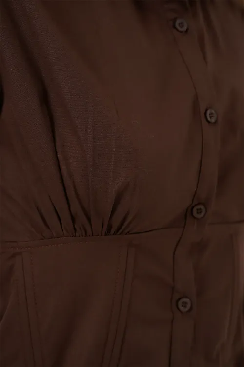 20231 Slim Fit Poplin Gömlek - Kahverengi