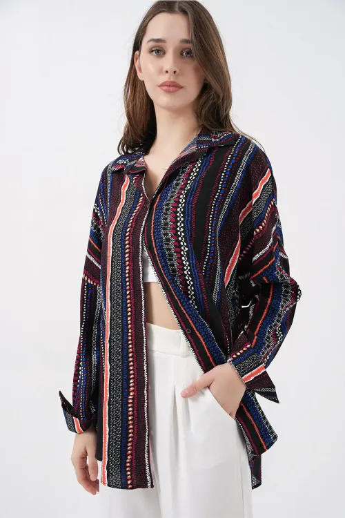 3721 Grafik Desenli Gömlek - D.Lacivert