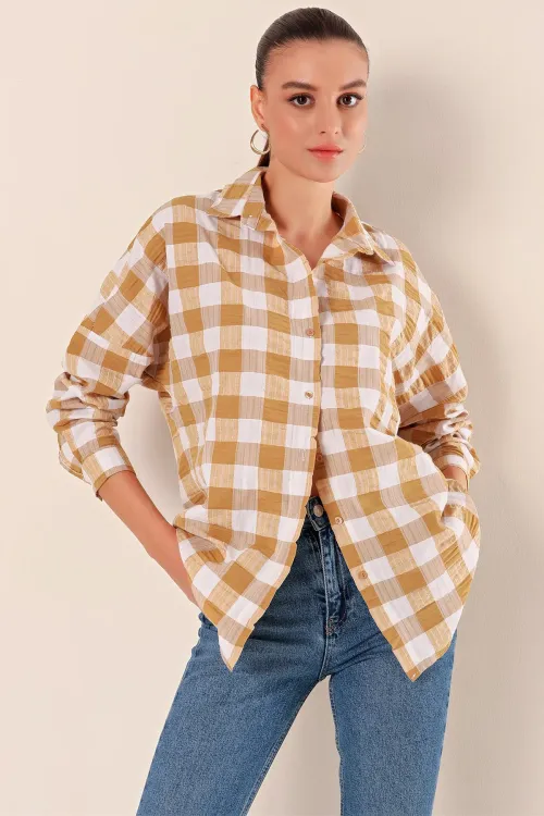 3900 Oversize Uzun Basic Gömlek - Vizon