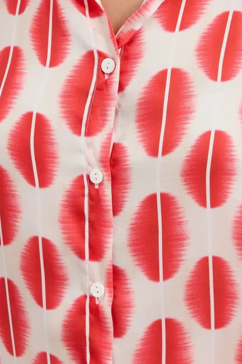 3964 Hafif Dökümlü Saten Gömlek - B.Kırmızı