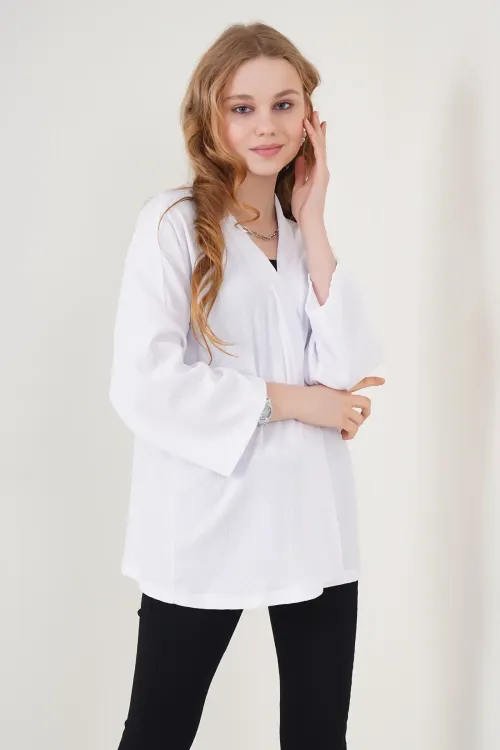 5862 Örme Kimono - Beyaz