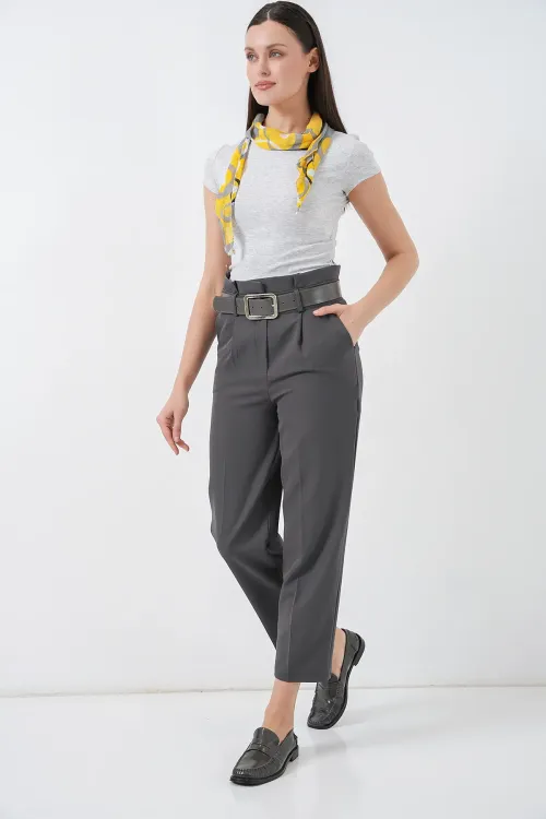 6556 Kemerli Kumaş Pantolon - Antrasit