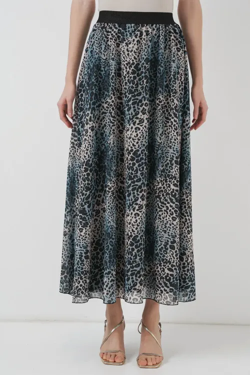 8032 Uzun Şifon Etek - İndigo