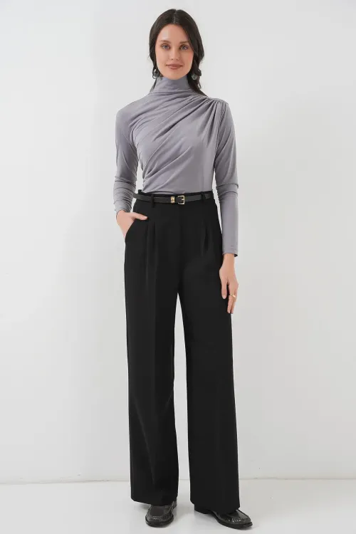 925 Büzgü Detaylı Sandy Bluz - Gri