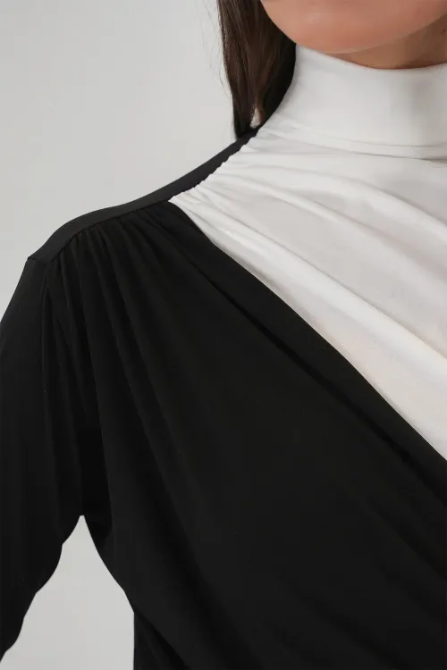 940 Büzgü Detaylı Sandy Bluz - Siyah