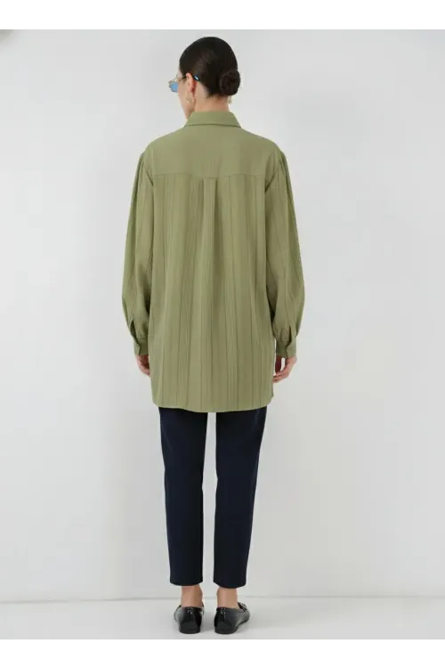 Çizgili Uzun Gömlek Tunik 5947 - Çağla