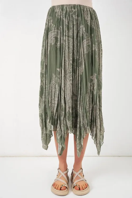 Kadın Asimetrik Tül Şifon Etek 8061 - Çağla