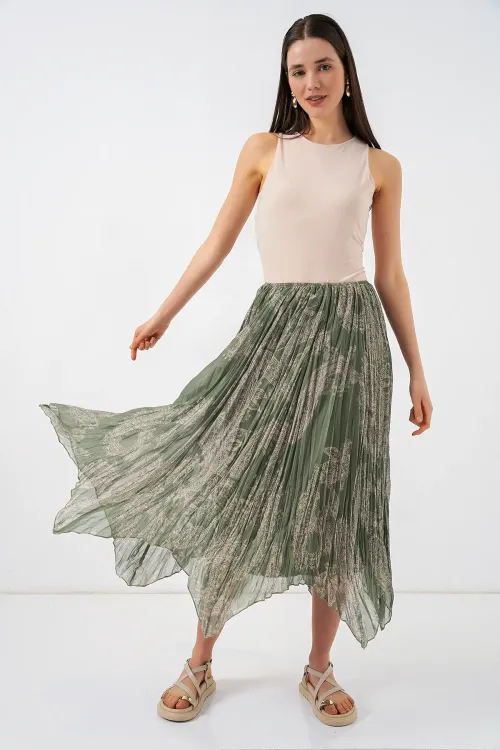 Kadın Asimetrik Tül Şifon Etek 8061 - Çağla