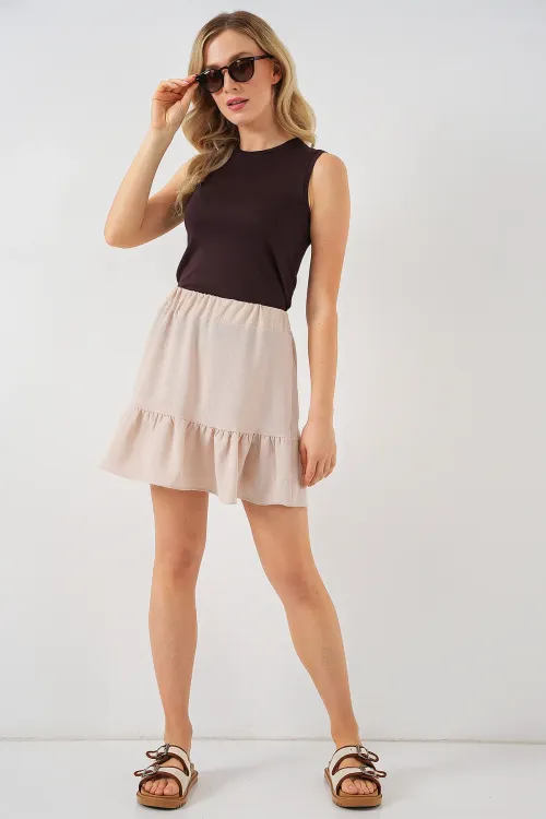 Kadın Ayrobin Mini Etek 8054 - Krem