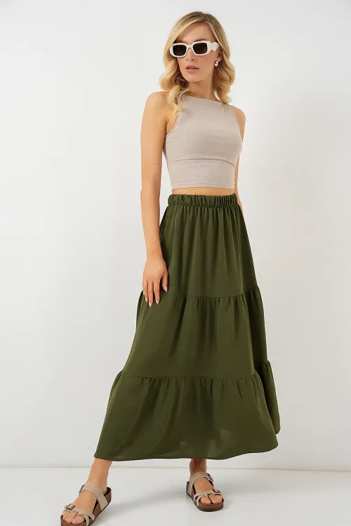 Kadın Ayrobin Uzun Etek 8048 - Haki