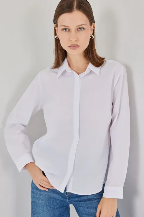 Kadın Basic Gömlek 20348 - Beyaz