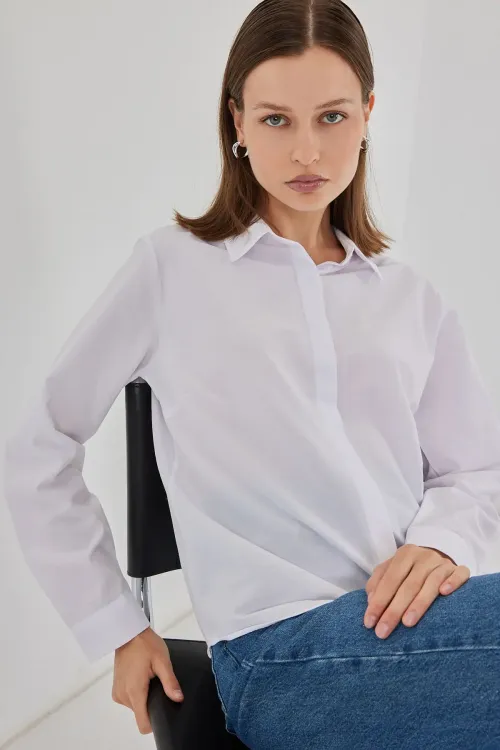 Kadın Basic Gömlek 20348 - Beyaz