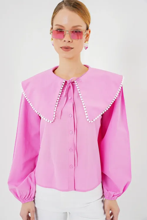 Kadın Bebe Yaka Gömlek 20314 - Pembe