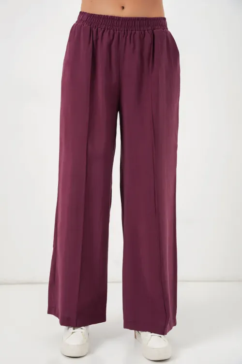 Kadın Beli Lastikli Bol Paça Pantolon 30087 - Bordo
