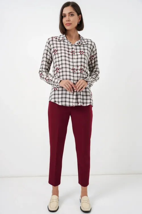 Kadın Desenli Oversize Viskon Gömlek 20371 - Siyah