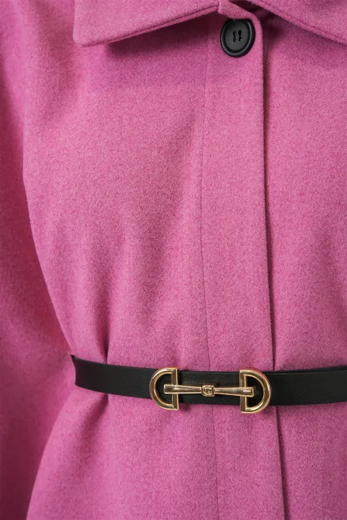 Kadın Kemerli Kaşe Panço 9170 - Pembe