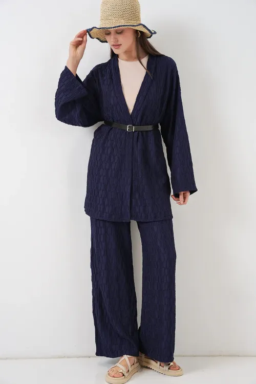 Kadın Kimono Pantolon İkili Takım 30078 - Lacivert