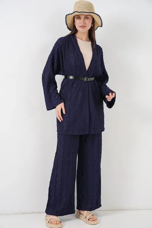 Kadın Kimono Pantolon İkili Takım 30078 - Lacivert
